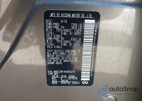 2019 Infiniti Qx80 Luxe from USA, damaged, VIN JN8AZ2NF4K9680216